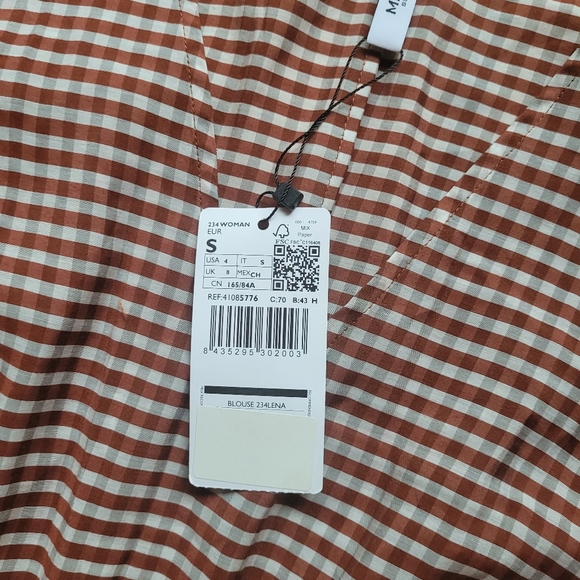 NWT Mango Gingham Puff Sleeve Blouse - Picture 10 of 16